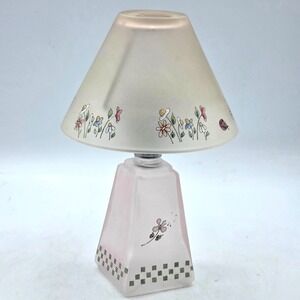 VINTAGE Candle Fairy Lamp Pink Satin Glass Floral